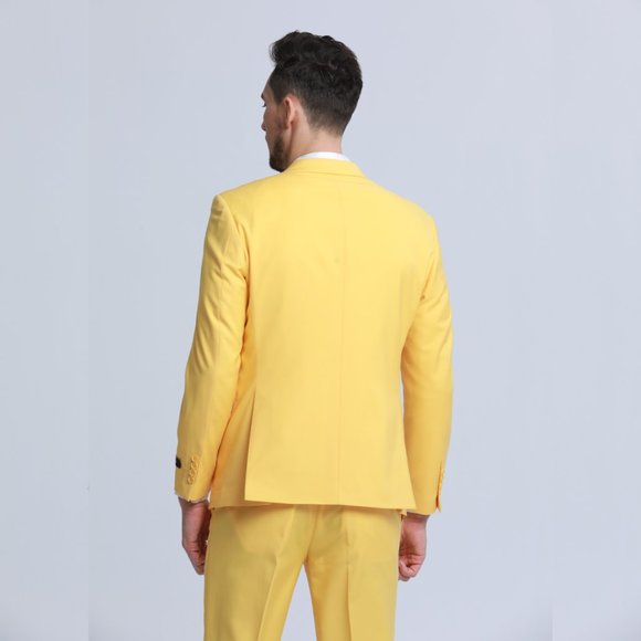 Men's Skinny-Fit 3-Piece Suit w/ Double-Breasted Vest, Yellow Canary - Picture 3 of 7
